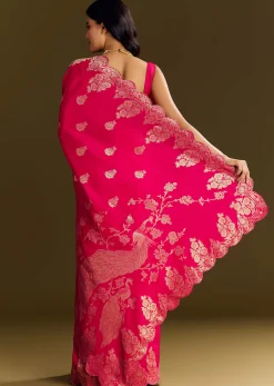 Pink Dola Silk Saree With Zari Border And All Over Booti