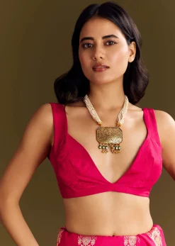 Pink Dola Silk Saree With Zari Border And All Over Booti