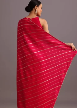 Pink Dola Silk Woven Saree And Gota Patti Border With Unstitched Blouse