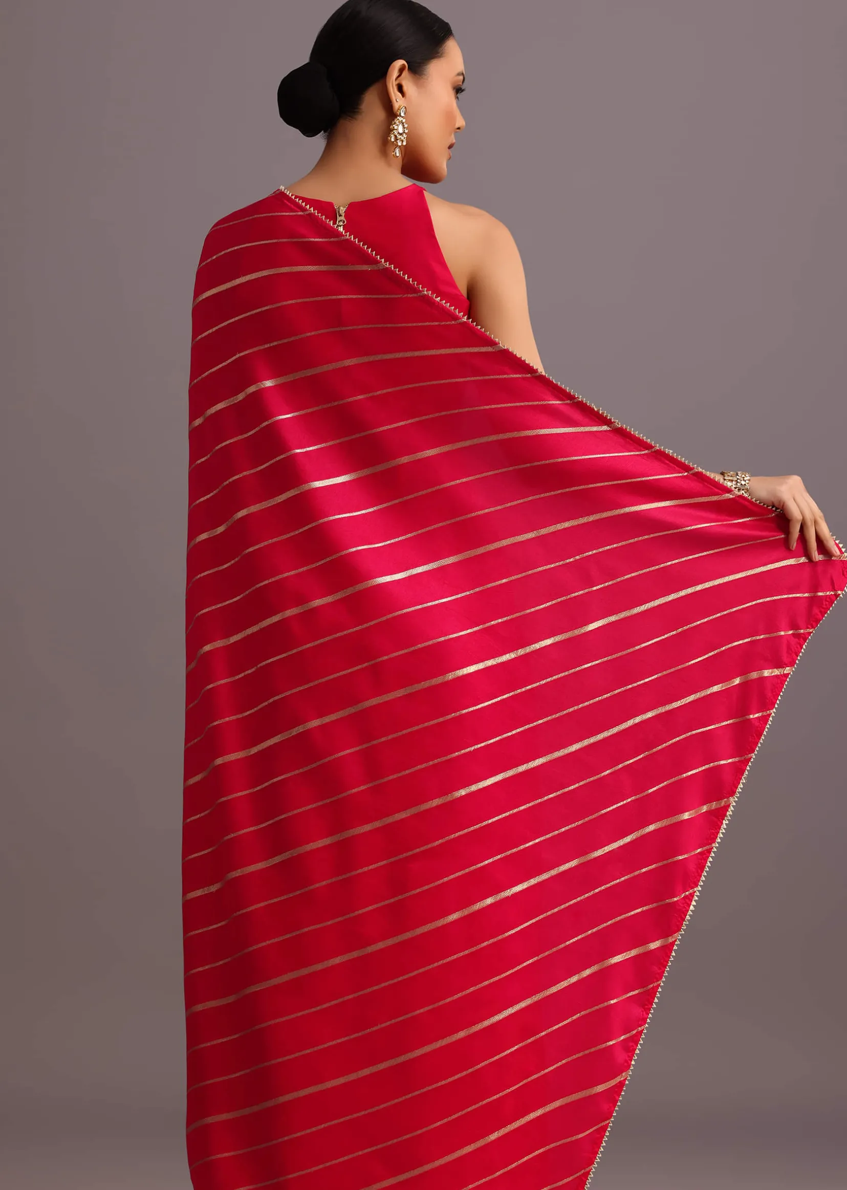Pink Dola Silk Woven Saree And Gota Patti Border With Unstitched Blouse