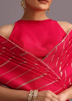 Pink Dola Silk Woven Saree And Gota Patti Border With Unstitched Blouse