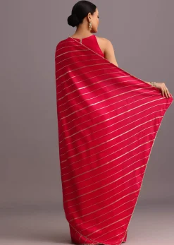 Pink Dola Silk Woven Saree And Gota Patti Border With Unstitched Blouse