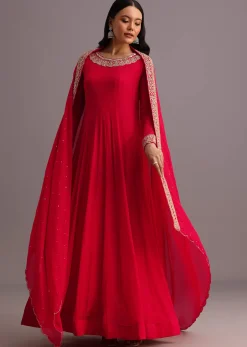 Pink Embroidered Anarkali Suit With Dupatta