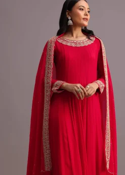 Pink Embroidered Anarkali Suit With Dupatta