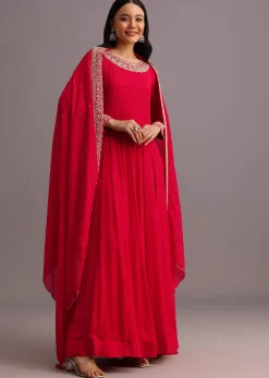 Pink Embroidered Anarkali Suit With Dupatta