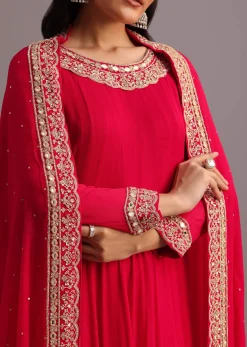 Pink Embroidered Anarkali Suit With Dupatta