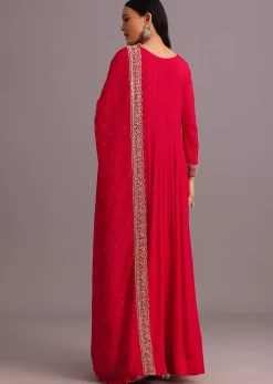 Pink Embroidered Anarkali Suit With Dupatta