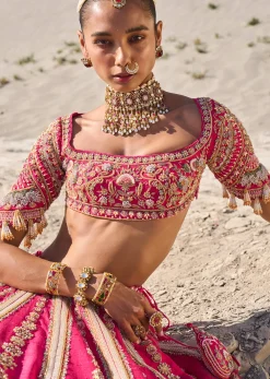Pink Embroidered Bridal Lehenga With Two Dupattas
