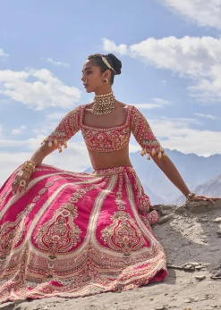 Pink Embroidered Bridal Lehenga With Two Dupattas