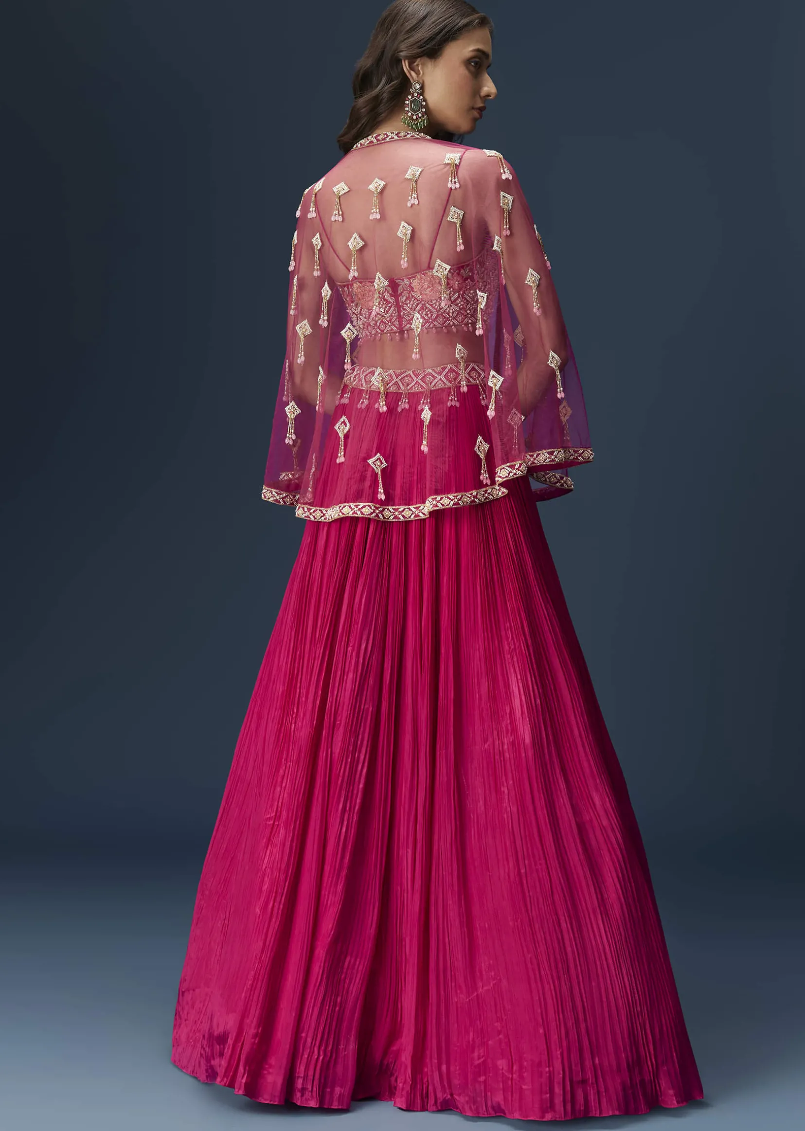 Pink Embroidered Bridesmaid Lehenga With Coordinated Cape And Blouse