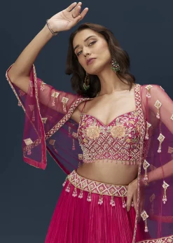 Pink Embroidered Bridesmaid Lehenga With Coordinated Cape And Blouse