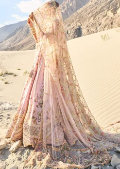 Pink Embroidered Butti Work Bridal Lehenga With Two Dupattas