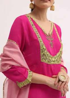 Pink Embroidered Chiffon Kurta Sharara Set