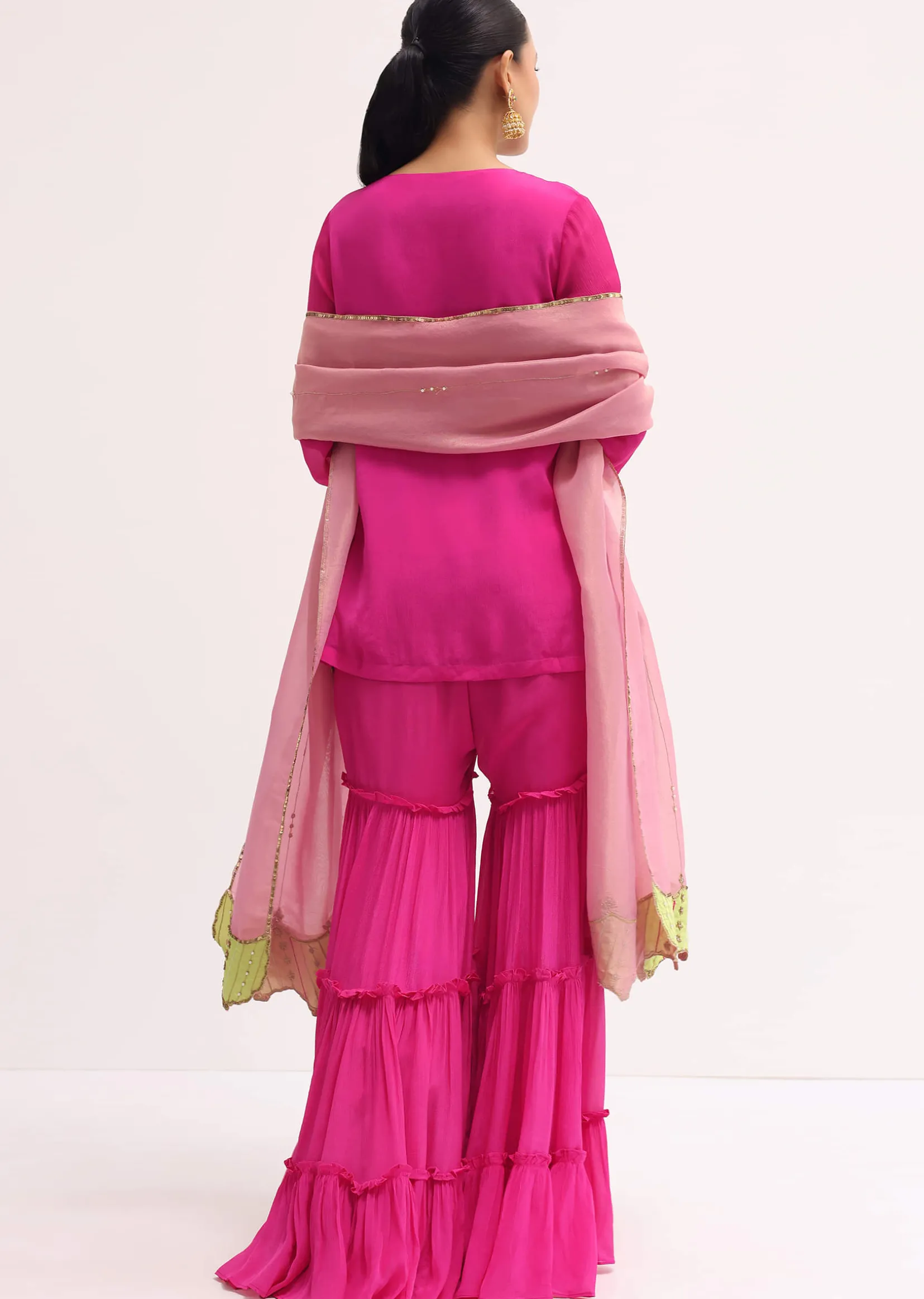 Pink Embroidered Chiffon Kurta Sharara Set