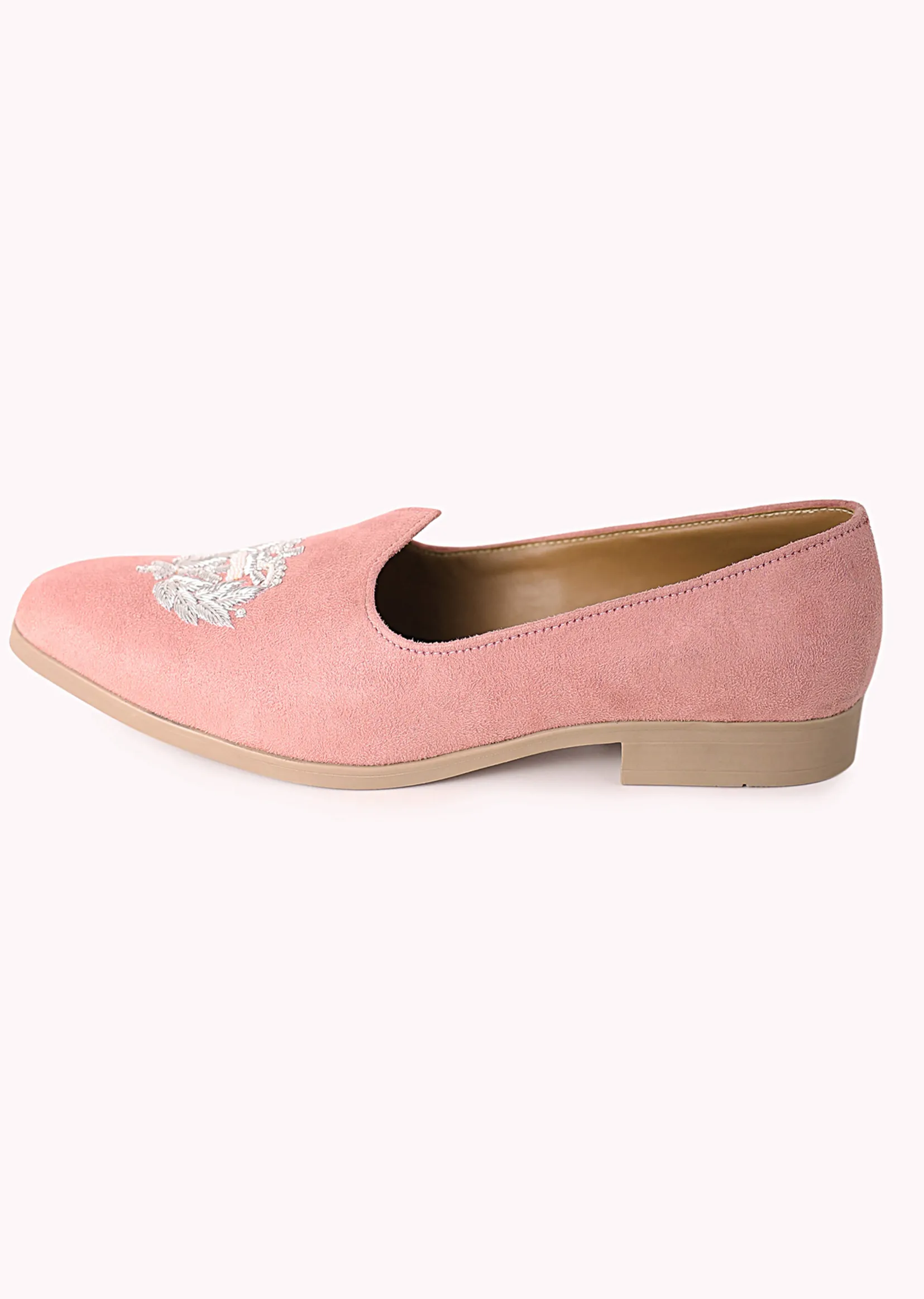 Pink Embroidered Juttis In Velvet