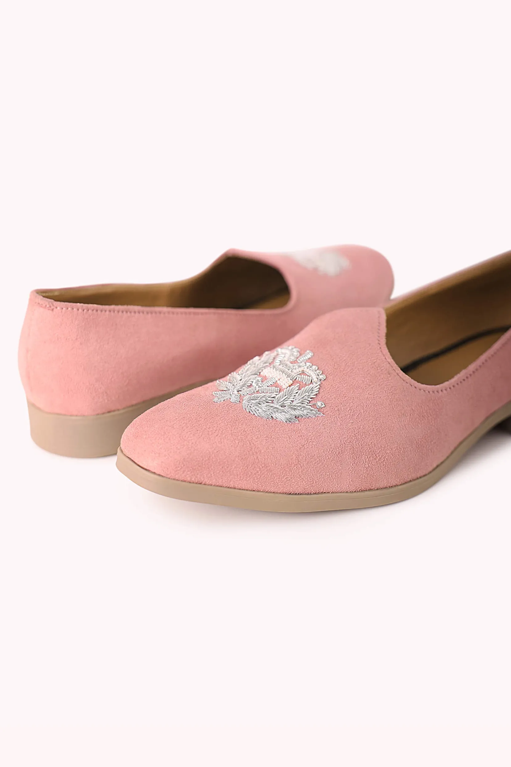 Pink Embroidered Juttis In Velvet