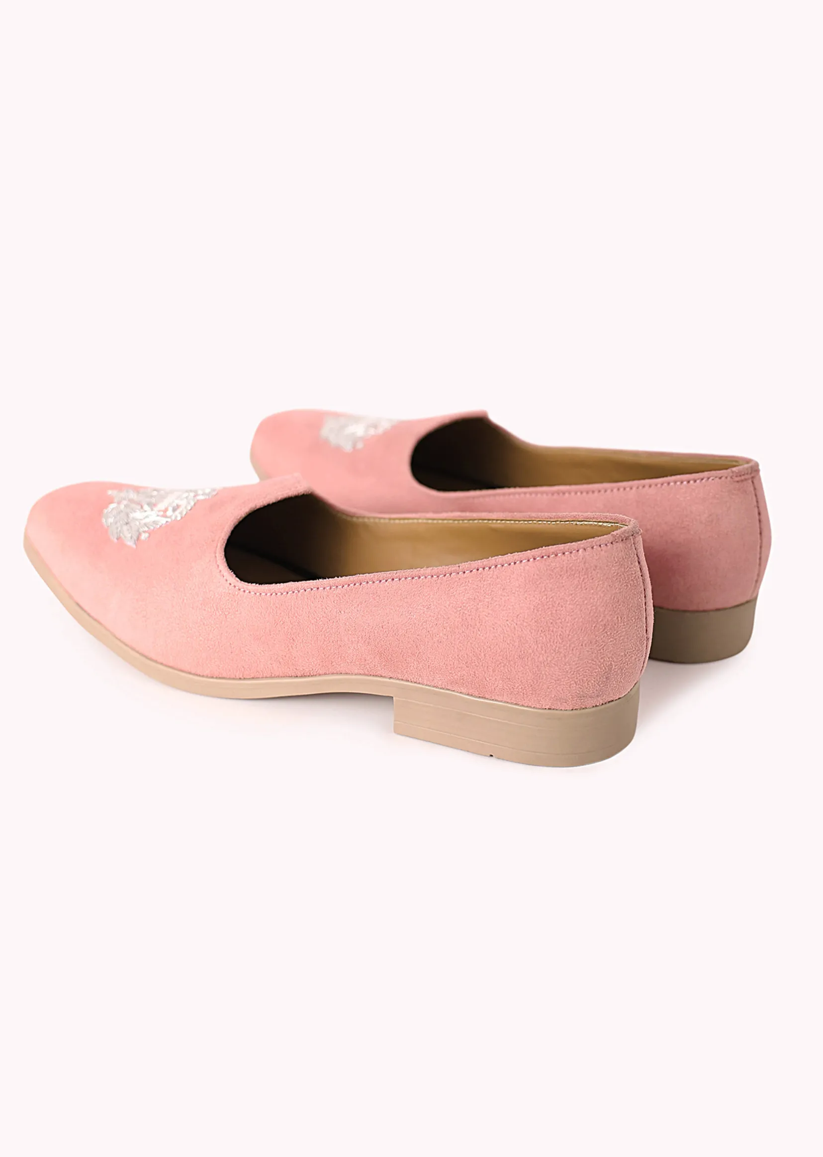 Pink Embroidered Juttis In Velvet