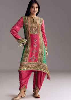 Pink Embroidered Kurta Dhoti Set