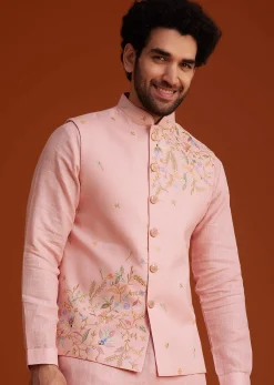 Pink Embroidered Kurta Jacket Set