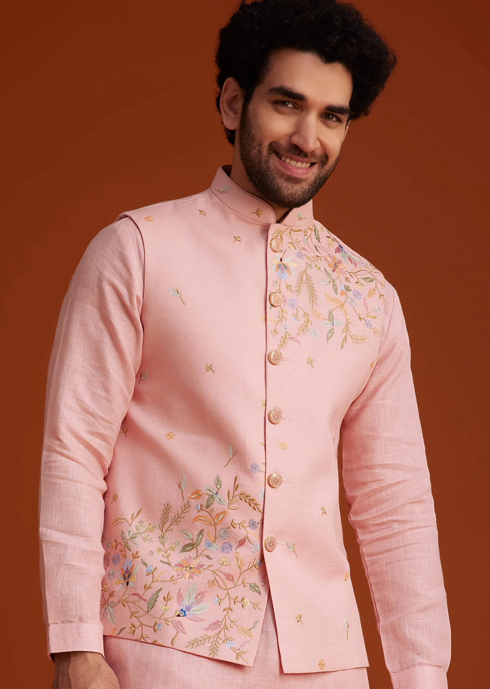 Pink Embroidered Kurta Jacket Set