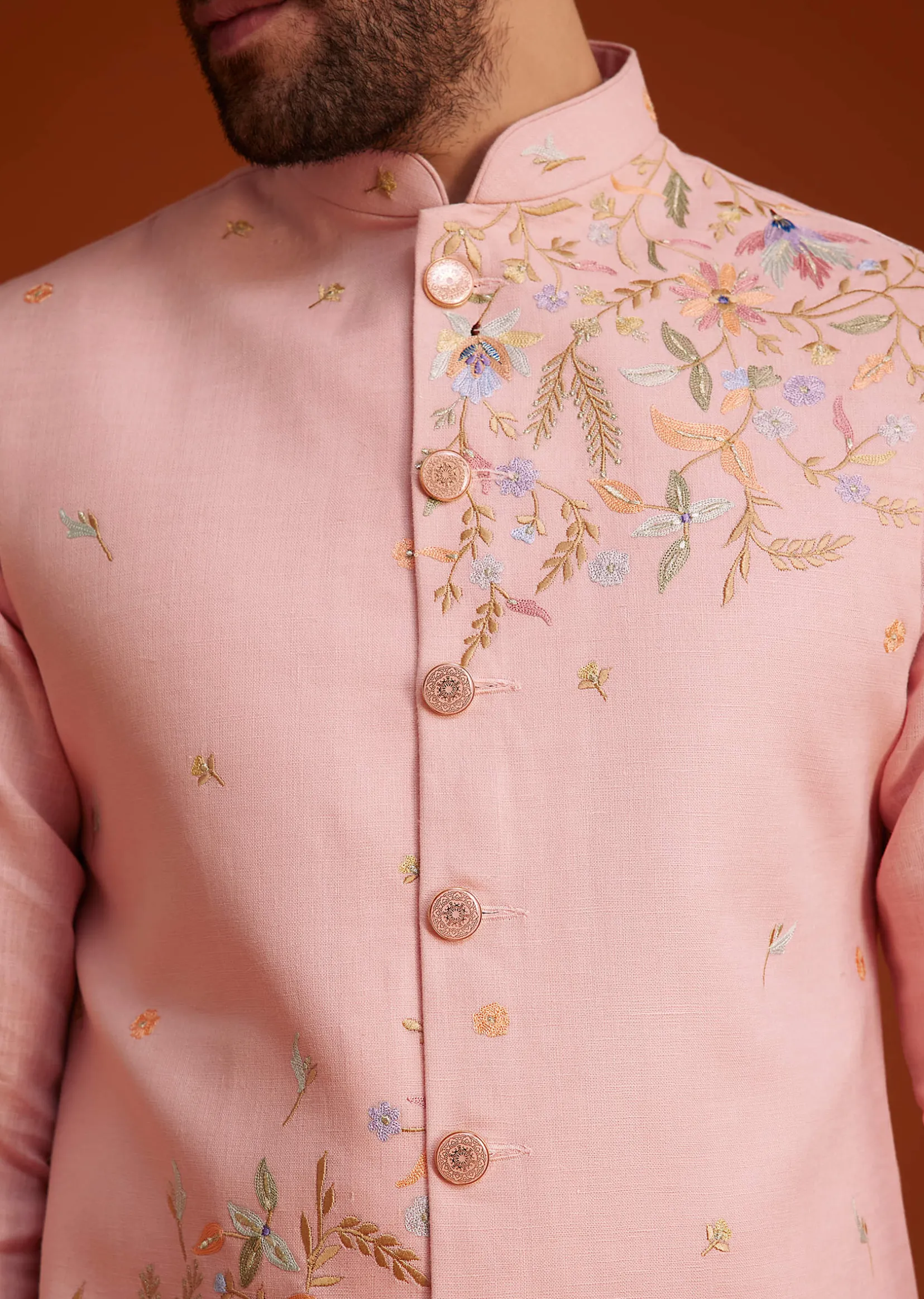 Pink Embroidered Kurta Jacket Set