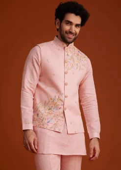 Pink Embroidered Kurta Jacket Set