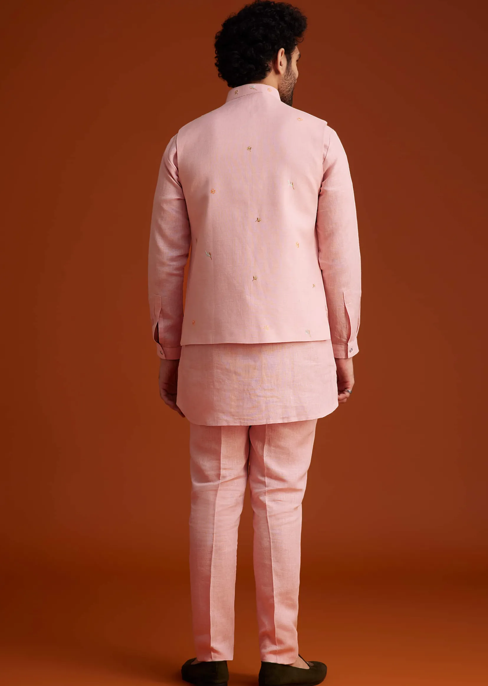 Pink Embroidered Kurta Jacket Set