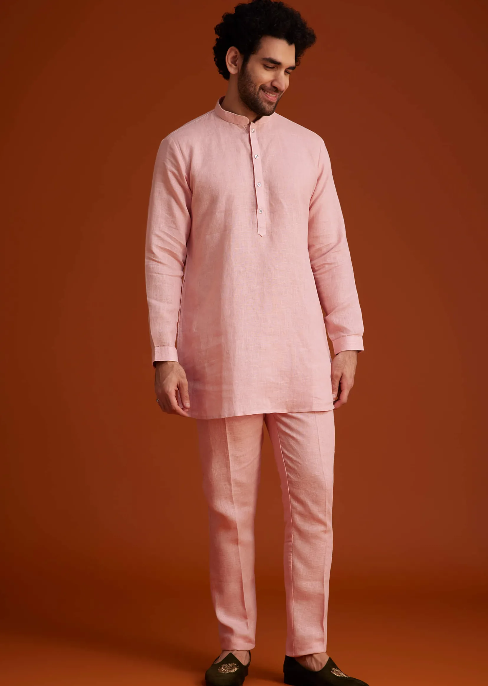Pink Embroidered Kurta Jacket Set