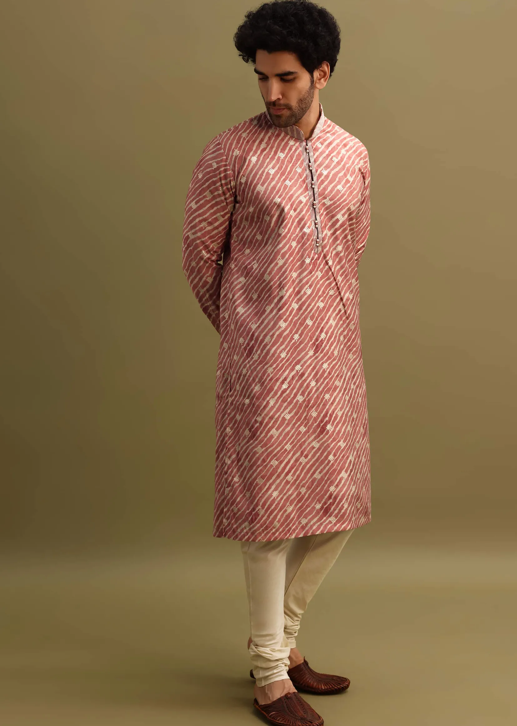 Pink Embroidered Lehariya Print Kurta Set