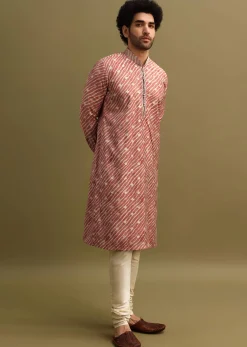 Pink Embroidered Lehariya Print Kurta Set