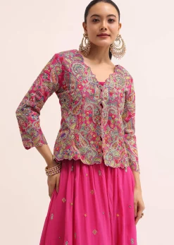 Pink Embroidered Lehenga Set With Jacket