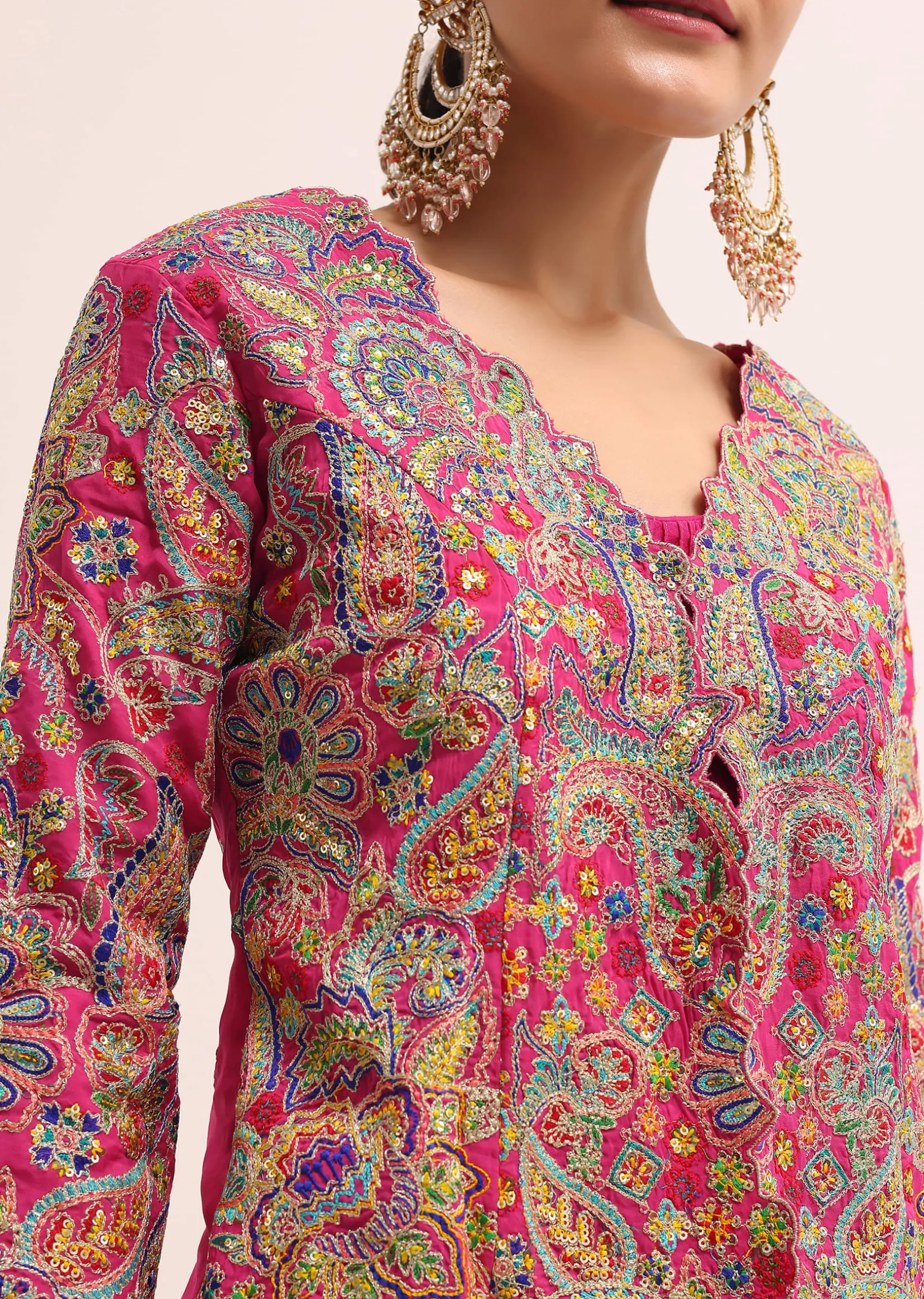 Pink Embroidered Lehenga Set With Jacket