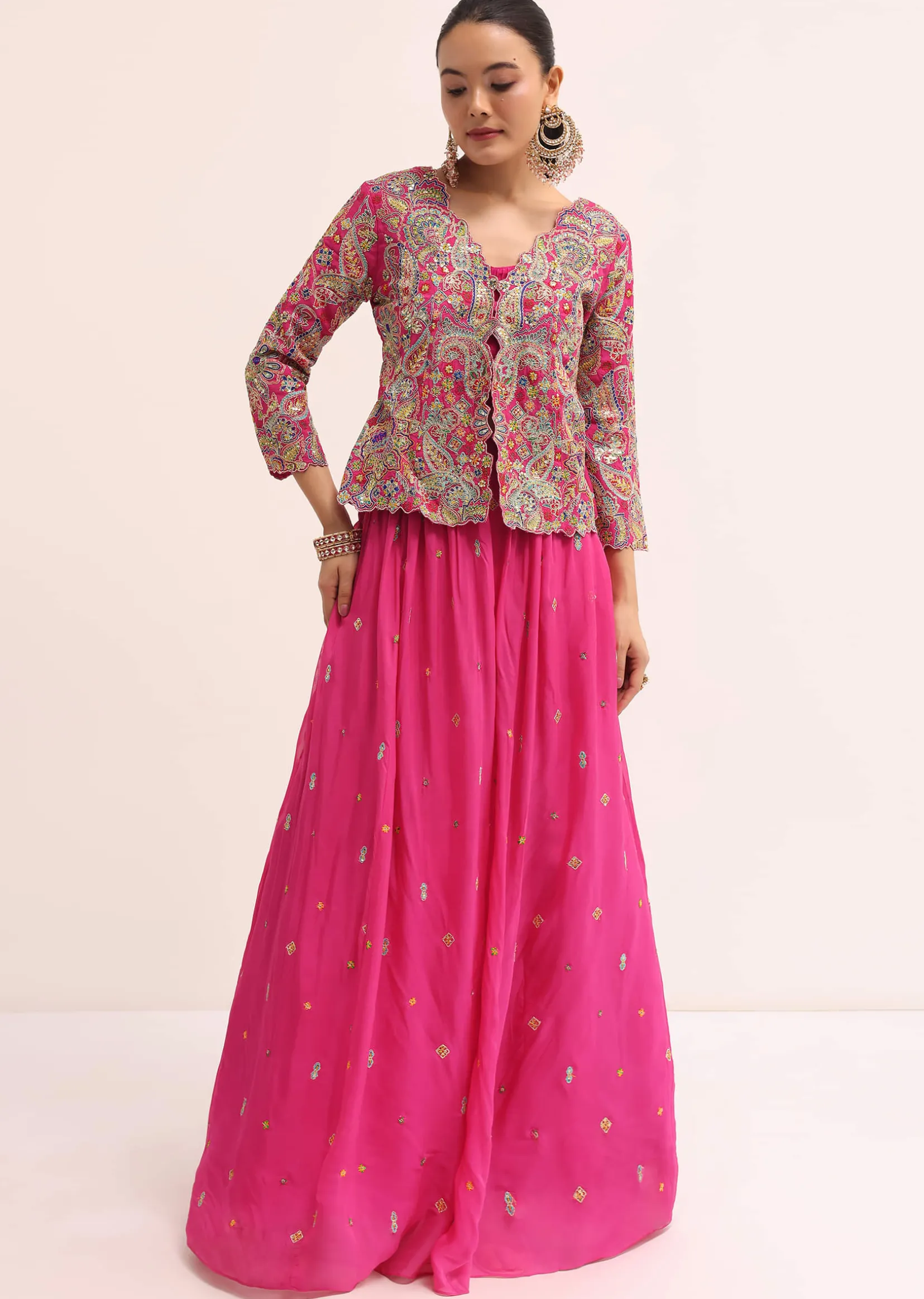 Pink Embroidered Lehenga Set With Jacket
