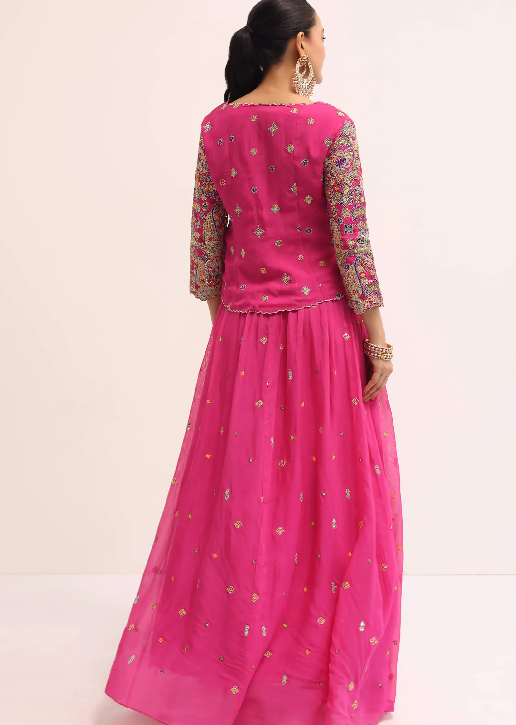 Pink Embroidered Lehenga Set With Jacket