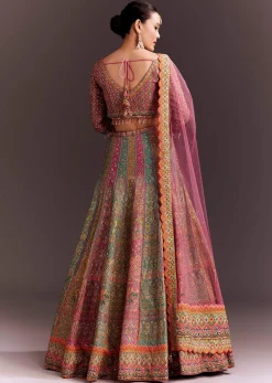 Pink Embroidered Lehenga Set With Net dupatta