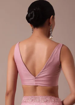 Pink Embroidered Organza Saree With Unstitched Blouse