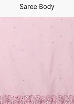 Pink Embroidered Organza Saree With Unstitched Blouse