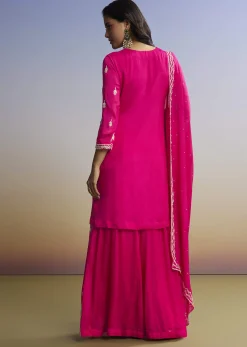Pink Embroidered Palazzo Set In Chinon