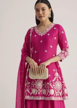 Pink Embroidered Palazzo Suit With Dupatta