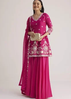 Pink Embroidered Palazzo Suit With Dupatta