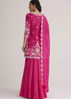 Pink Embroidered Palazzo Suit With Dupatta