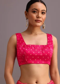 Pink Embroidered Satin Ajrakh Block Print Saree With Mirror Work