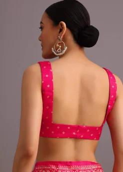 Pink Embroidered Satin Ajrakh Block Print Saree With Mirror Work