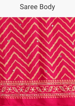 Pink Embroidered Satin Ajrakh Block Print Saree With Mirror Work