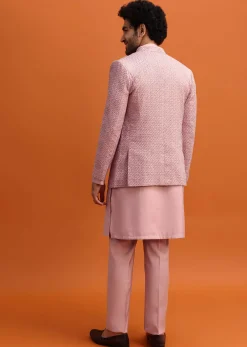 Pink Embroidered Silk Jodhpuri Set For Men