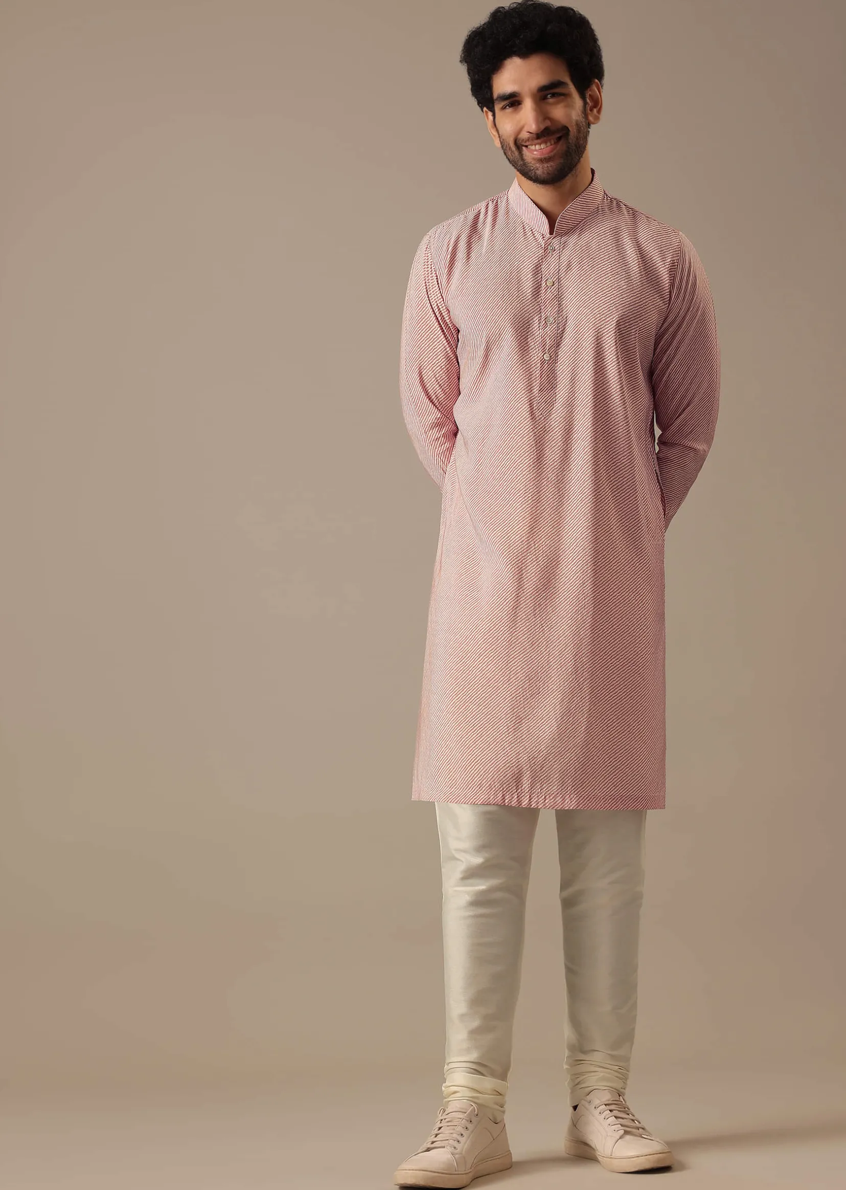 Pink Floral Bundi & Striped Kurta Set