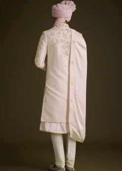 Pink Floral Embroidered Sherwani With Pearl Detailing