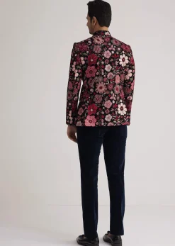 Pink Floral Embroidered Velvet Jodhpuri Suit