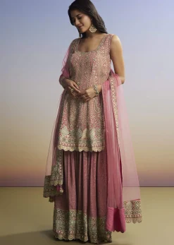 Pink Floral Palazzo Set With Dupatta
