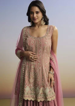 Pink Floral Palazzo Set With Dupatta
